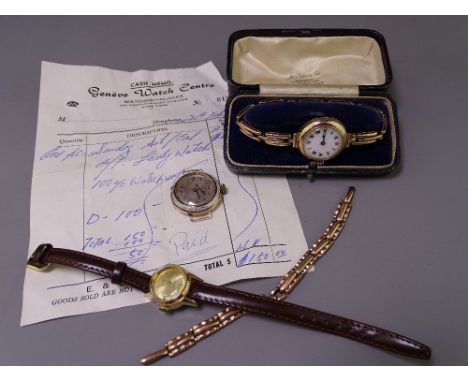 WATCHES - a lady's 9ct gold encased wrist watch with white enamel dial and Roman numerals and with 9ct expanding bracelet, 21