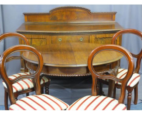 CLASSICAL MAHOGANY DINING SUITE, mixed age, to include bow front mahogany sideboard with rail back, neatly proportioned oval 