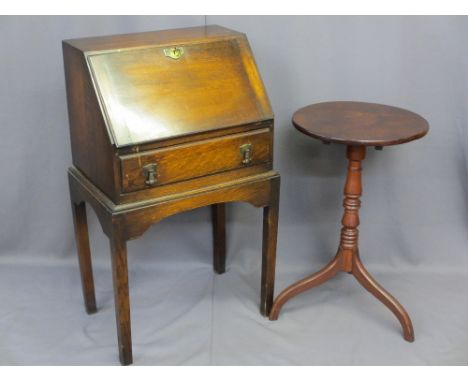 NEAT VINTAGE OAK BUREAU and a tilt-top tripod table, various measurements