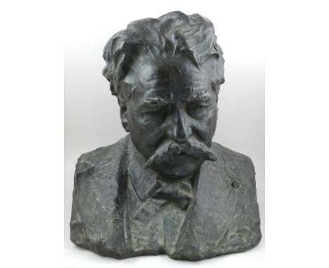 In the manner of Jacob Epstein (1880 -1959), bronze bust of a gentleman. H. 43cm