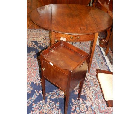 A George III mahogany Pembroke table, the circular top above a siamese peripheral drawer, on tapered square legs, W. 94cm tog