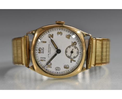 J W Benson - a 1940s vintage 9ct gold cased wristwatch, white dial, Arabic numerals, minute track, subsidiary seconds, Swiss 