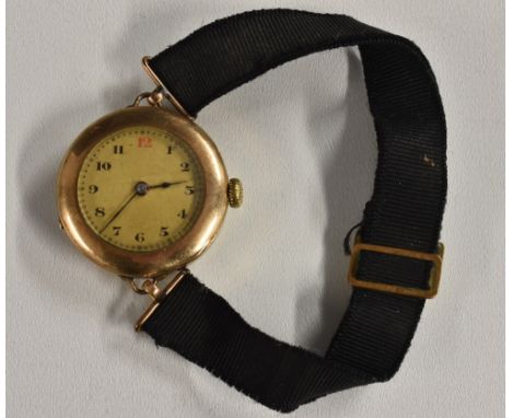 Rolex - vintage ladies rolled gold cased bracelet watch, textured dial, red and black Arabic numerals, minute track, spade ha