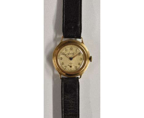 Accurist - a vintage 1940s 9ct gold cased wristwatch, silvered dial, Arbic numerals, minute track, subsidiary seconds, Swiss 