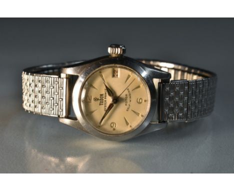 Tudor Rolex - a vintage 1950s Oyster Prince, Rotor Self Winding Automatic bracelet wristwatch, textured cream dial, arrow bat