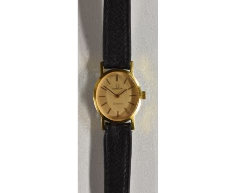 Omega - a Ladies Geneve manual wristwatch. oval textured gilt dial, block baton markers, manual wind 625 cal movement, serial