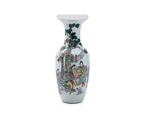 A LARGE FAMILLE ROSE PORCELAIN VASE Chinese, baluster from vase decorated with scene of four ladies and four children under c