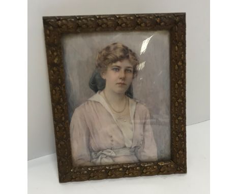 EARLY 20TH CENTURY ENGLISH SCHOOL "Gladys" a miniature portrait study of a young girl in pink and white dress and pearl neckl