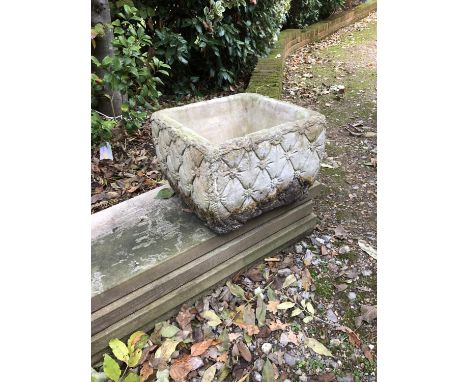 A decorative concrete square garden planter, decorated with a daisy head trellis motif, 46cm max 