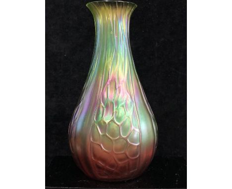 Rindskopf - An iridescent glass pepita or seed pattern vase, of bulb form with flared rim, ruby/green colouration, Bohemia, E