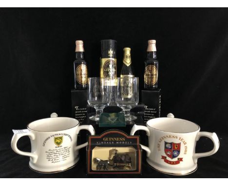Guiness commemorative items - Comprising two three handled tygs, for The Guiness Year 1983 / Licensed Victuallers School, lim