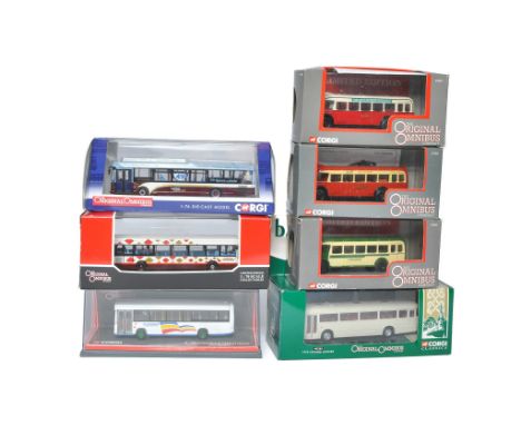 A group of Seven Corgi Diecast 1/76 Model Bus / Coach issues including various liveries and vehicles as shown. Mostly look to
