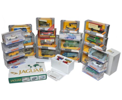 A group of general diecast to include Corgi Classics, Solido, Dinky Matchbox and others as shown. Boxes do have some storage 