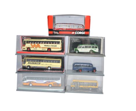 A group of Seven Corgi Diecast 1/76 Model Bus / Coach issues including various liveries and vehicles as shown. Mostly look to