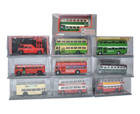 A group of ten boxed Corgi 1/76 diecast model bus  / coach issues from the 'Omnibus' series. Mostly unopened hence generally 