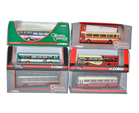 A group of Six Corgi Diecast 1/76 Model Bus / Coach issues including various liveries and vehicles as shown. Mostly look to b