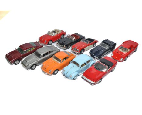 A group of Ten (mostly) 1/18 diecast model cars comprising modern, classic and vintage themes of various manufacturers, Ferra