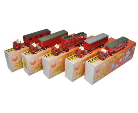 A group of five Solido (Verem) Arlette Circus diecast issues in original boxes. Renault trucks have various attachment traile