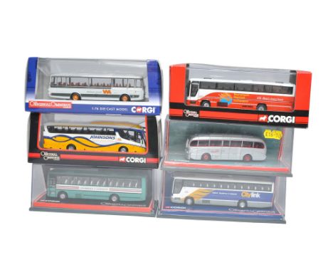 A group of six Corgi Diecast 1/76 Model Bus / Coach issues including various liveries and vehicles as shown. Mostly look to b