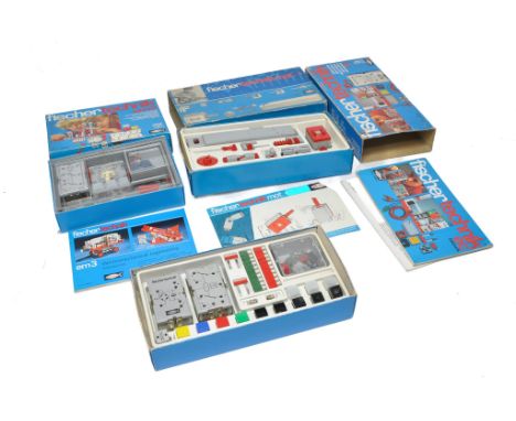 Fischer Technik; to include three model building sets, EC, EM3 and mot.1, all look to be complete, as shown, in original boxe