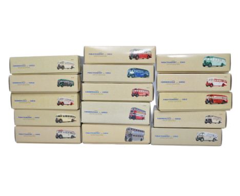 A group of Fifteen Corgi diecast (1/50) model Bus and Transport related issues in various firm liveries as shown. All look to