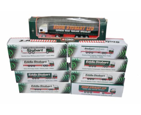 A group of Atlas Edition 1/76 diecast model truck issues from the Eddie Stobart collection series. Look to be without obvious