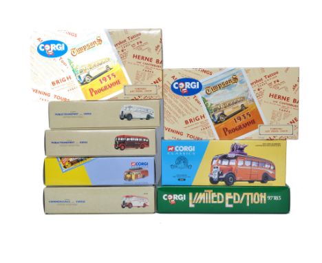 A group of Eight Corgi diecast (1/50) model Bus (AEC Regal) and Public Transport related issues in various firm liveries as s