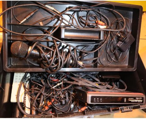 Large tool box containing an assortment of various set top boxes remotes and wiring. Not available for in-house P&amp;P, cont