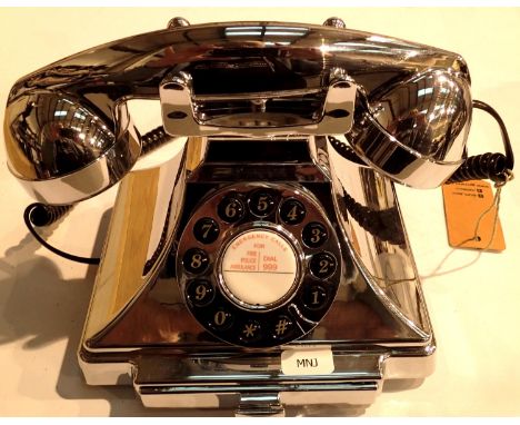 Silver, GPO Carrington, push button telephone in 1920s styling with pull-out pad tray; compatible with modern telephone banki