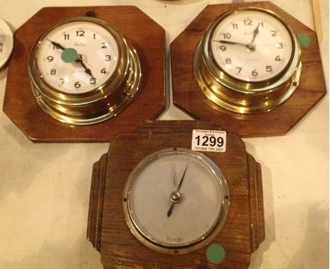 Two mounted brass bulkhead clocks and a barometer. Not available for in-house P&amp;P, contact Paul O'Hea at Mailboxes on 019