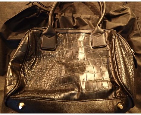 Black crocodile effect handbag by M&amp;S with dust cover, L: 32 cm. P&amp;P Group 2 (£18+VAT for the first lot and £3+VAT fo