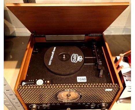 GPO Chesterton Analogue Retro Music Centre; 3 speed turntable; CD/ MP3/ USB player; FM radio; MP3 recorder; remote control; w