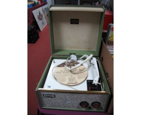 A 1960's Dansette 'Tempo' Table Top Portable Turntable, fitted with a Garrard deck, two tone olive green and cream.