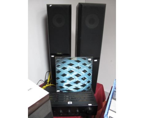 A Pair of Mission 702e Floorstanding Two Way Reflex Speakers, n black ash and a Sherwood AX-4050R integrated stereo amplifier