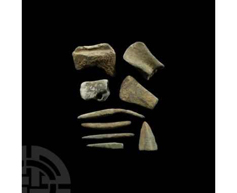 1st millennium B.C. Including a votive axehead; a broadly wedge-shaped axe head; tip of an arrowhead; together with other mis