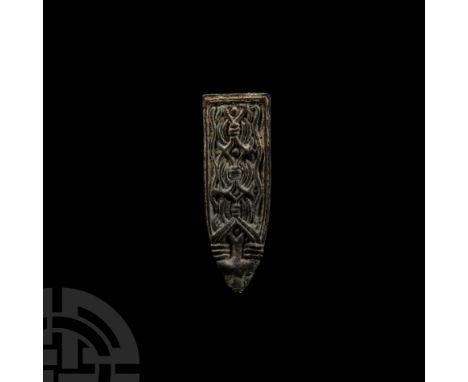10th century A.D. With five attachment pins to the reverse, panel of Borre style ring-chain ornament with transverse ribbed p