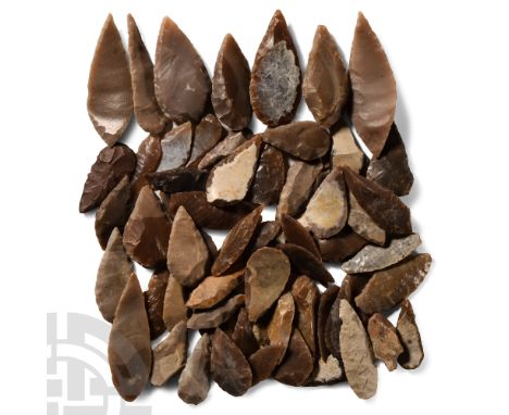 Neolithic Period, 8th-5th millennium B.C. Comprising mostly bifacial leaf-shaped flint and chert arrowheads, with a few unifa