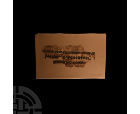 Circa 4th century A.D. Comprising a clavus with a band of heart motifs, framed by a straight border of straight segments deco
