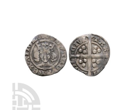 1356 A.D. Series F (or F/G mule). Obv: facing bust with EDWARDVS REX ANGLI with 'crown' mintmark. Rev: long cross and pellets