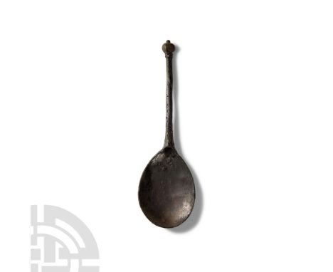 Circa 16th century A.D. The shallow ovoid bowl stamped to the upper face with the letters W W M and a swan over 'NB' within a