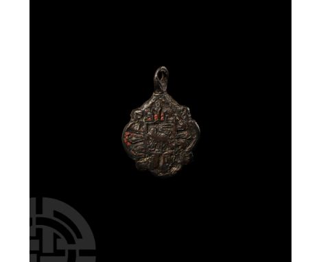 14th-15th century A.D. Quatrefoil-type with interstitial lobes, central square panel with lion rampant. Cf. Ashley, S., Medie