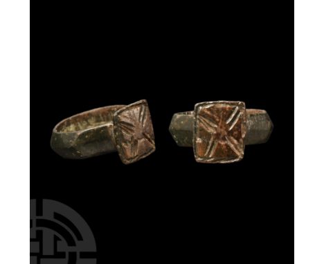 14th-15th century A.D. With carinated hoop, rectangular bezel with reserved maltese cross. Cf. Chadour, A.B., Rings. The Alic
