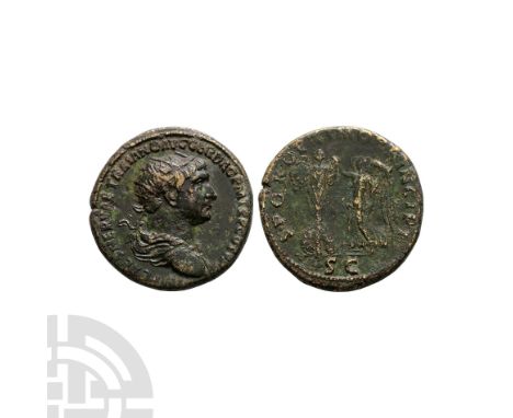 103-111 A.D. Rome mint. Obv: IMP CAES NERVAE TRIANO AVG GER DAC P M TR P COS V P P legend with radiate and draped bust right.