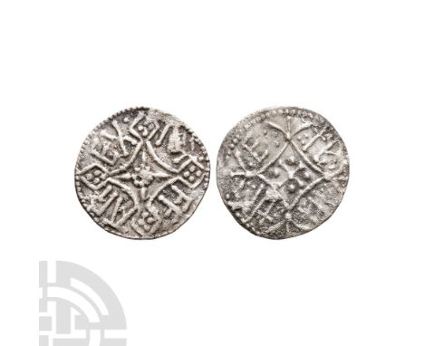 760-792 A.D. Light coinage. Obv: hollow cross with incurved sides and lozenge ends with quadruple pellets within and O FF AR 