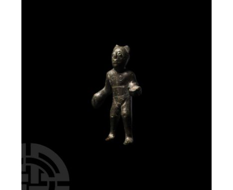 1st-3rd century A.D. Modelled standing nude with stylised anatomical detailing, stylised wings on the head, right hand shroud