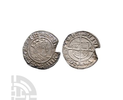 1526-1532 A.D. Second coinage. Obv: profile bust with HENRIC VIII D G R AGL Z FRA legend and 'uncertain' mintmark. Rev: long 