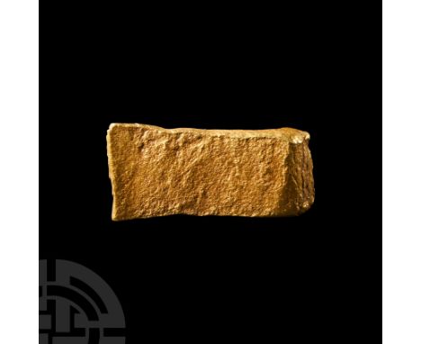 9th-11th century A.D. The rectangular bar with a cut at each end.   1.42 grams, 14 mm (1/2 in.). Acquired on the UK art marke