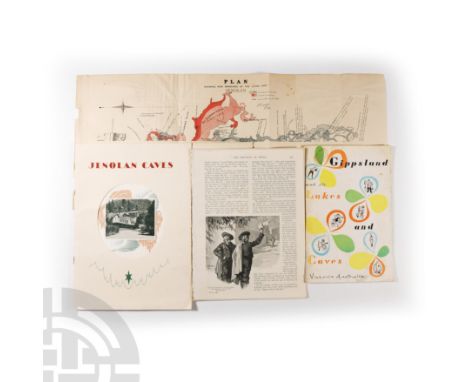20th century A.D. Group comprising: booklet on Gippsland lakes and caves; extracts on Peak Cavern and Eden Hole; plan taken f