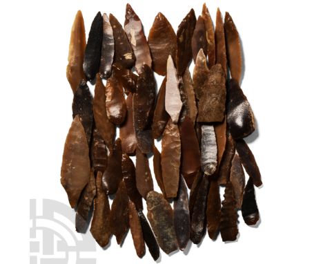 Neolithic Period, 8th-5th millennium B.C. Comprising mostly uniface lentoid flint and chert arrowheads, a few tanged; probabl
