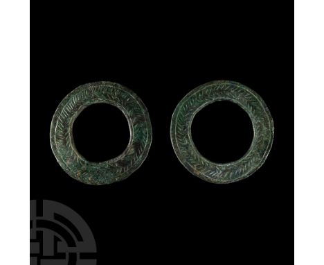 10th-6th century B.C. Each with laurel wreath design between two concentric circles.   149 grams total, 79 mm wide (3 1/8 in.